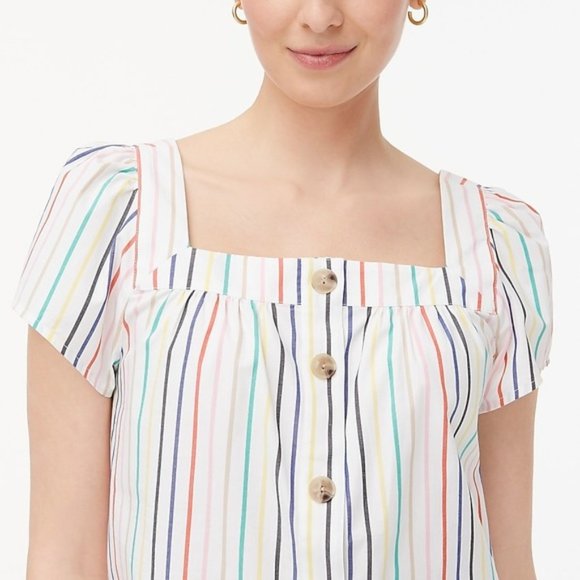 J. Crew Rainbow Striped Button Flutter Crop Top - Picture 1 of 3